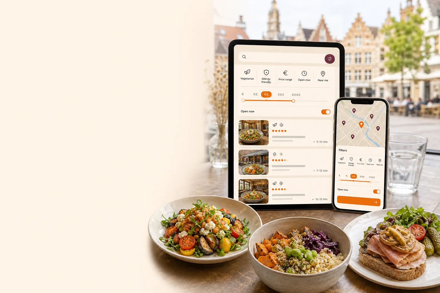 Horecazaken worden gefilterd op eetvoorkeur, prijs, openingsstatus en locatie